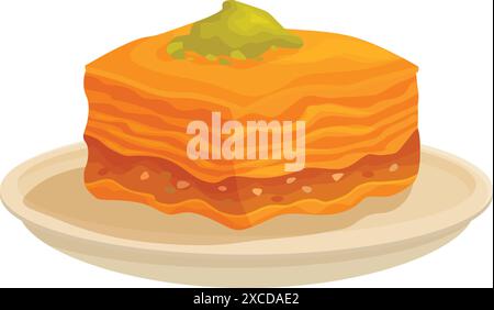 Baklava croquant avec pâte de pistache sur le dessus, dessert traditionnel du moyen-Orient Illustration de Vecteur