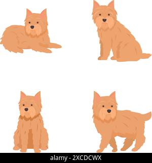 Quatre illustrations vectorielles représentant de mignons chiens terrier cairn dans différentes poses debout et assis Illustration de Vecteur