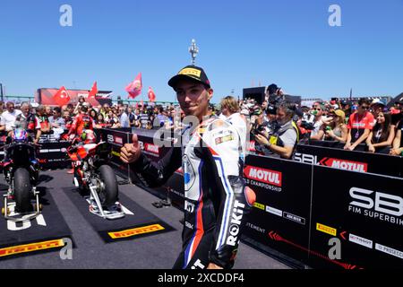 Misano Adriatico, Italie. 16 juin 2024. Foto Alessandro la Rocca/LaPresse16-06-2024, Misano World circuit Marco Simoncelli Sport-Motociclismo-WSBK FIM Superbike World Championship-Pirelli Emilia Romagna Round 14-16-juin 2024 Gara 2 nella foto : Toprak Razgatlioglu -BMW - 1cl photo Alessandro la Rocca/ Credit : LaPresse/Alamy Live News Banque D'Images