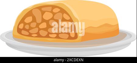 Délicieuse tarte aux pommes servie sur une assiette, mettant en valeur sa croûte feuilletée et sa garniture sucrée Illustration de Vecteur