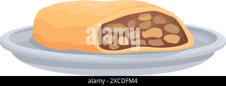 Délicieux strudel de pomme sur une assiette, mettant en valeur sa croûte feuilletée et sa garniture de pomme douce Illustration de Vecteur