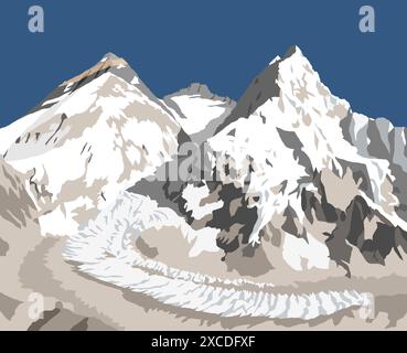 Mont Everest Lhotse et Nuptse du côté du Népal vu du camp de base de Pumori, illustration, Mont Everest 8 848 m, vallée de Khumbu, Sagarmatha PA national Banque D'Images