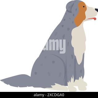 Chien de berger australien avec un manteau bleu merle est assis dans la vue latérale Illustration de Vecteur
