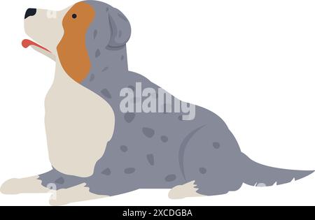 Blue merle chien berger australien allongé et haletant, vue de côté, dans le style dessin animé Illustration de Vecteur