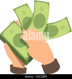 Homme d'affaires tenant pile d'argent et les comptant, faisant le calcul de trésorerie Illustration de Vecteur