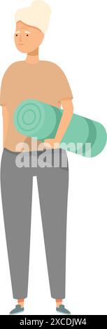Femme âgée active tenant un tapis de yoga, favorisant un mode de vie sain dans la vieillesse Illustration de Vecteur