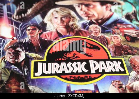 Viersen, Allemagne - 9 mai. 2024 : détail de l'affiche du film de cinéma du film Jurassic Park Banque D'Images