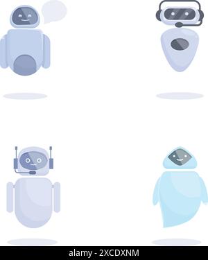 Collection de quatre personnages de robot de dessin animé adorables dans un style de design propre et moderne Illustration de Vecteur