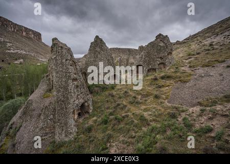 Ruine historique de l'église de la grotte à Soğanlı Ören Yeri cappadoce Banque D'Images