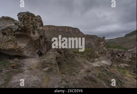 Ruine historique de l'église de la grotte à Soğanlı Ören Yeri cappadoce Banque D'Images