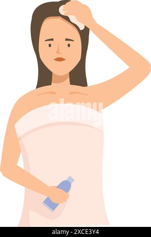 La jeune femme tient un produit de beauté et l'applique sur son visage après avoir pris une douche Illustration de Vecteur