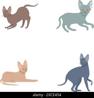 Adorable et ludique collection de chats de dessins animés assortis avec diverses races et chatons mignons dans différentes poses et illustrations Illustration de Vecteur