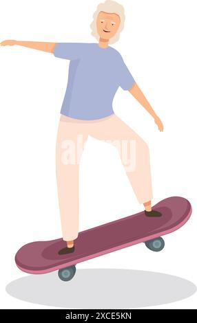 La femme âgée fait du skateboard, mettant en valeur le concept de vieillissement actif et poursuivant des passe-temps dans la vie plus tard Illustration de Vecteur