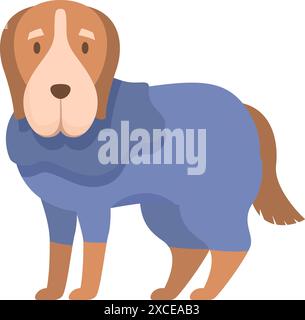 Chien beagle mignon portant des vêtements bleus chauds est debout et pose Illustration de Vecteur