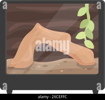 Terrarium en verre vide avec substrat et pont en bois pour reptile Illustration de Vecteur
