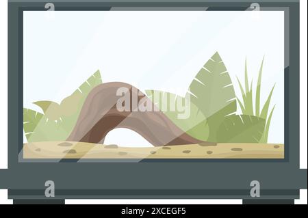 Terrarium en verre vide avec substrat et plantes décoratives en attente de reptile Illustration de Vecteur