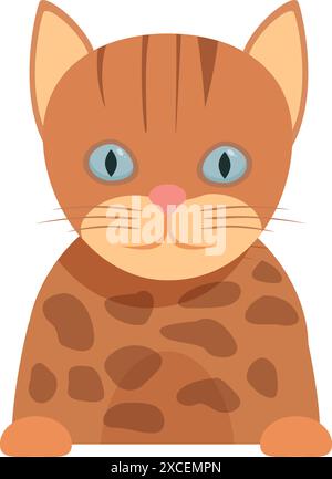 Adorable chat tabby de dessin animé avec les yeux bleus regardant vers l'avant Illustration de Vecteur