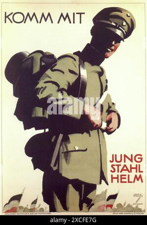 Une affiche de 1920 pour la section jeunesse du Stahlhelm. La Stahlhelm League of Front Line Soldiers (ce qui signifie casque en acier) était un WW allemand! organisation des vétérans. Ces organisations étaient une source importante de recrues pour les tenues paramilitaires de droite, y compris les chemises brunes d'Hitler. Banque D'Images