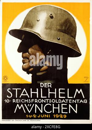 Une affiche de 1929 pour le Stahlhelm. La Stahlhelm League of Front Line Soldiers (ce qui signifie casque en acier) était un WW allemand! organisation des vétérans. Ces organisations étaient une source importante de recrues pour les tenues paramilitaires de droite, y compris les chemises brunes d'Hitler. Banque D'Images