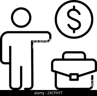Personne saluant un taxi, une mallette et un signe dollar. Services de transport d'affaires. Pixel Perfect, icône de vecteur de contour modifiable Illustration de Vecteur