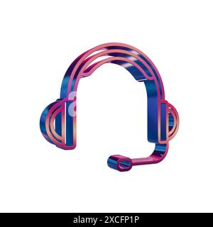 Icône 3D Neon Retro - Big Headphones avec microphone Banque D'Images