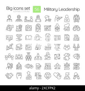 Jeu d'icônes linéaires de leadership militaire Illustration de Vecteur