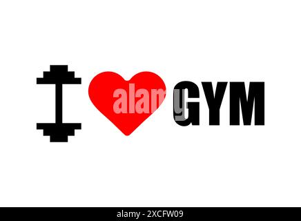 J'adore la gym. Coeur et barre. Signez pour les amateurs de fitness. Concept de salle de fitness. Illustration de Vecteur