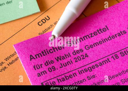 Bulletins de vote officiels, bulletins de vote, questions électorales, CDU, élections régionales, élection du conseil de district, élection du conseil municipal, bulletin de vote Banque D'Images