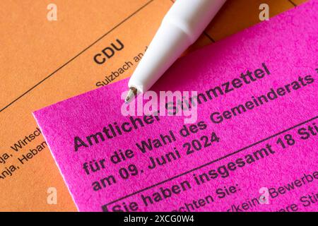 Bulletins de vote officiels, bulletins de vote, questions électorales, CDU, élections régionales, élection du conseil de district, élection du conseil municipal, bulletin de vote Banque D'Images