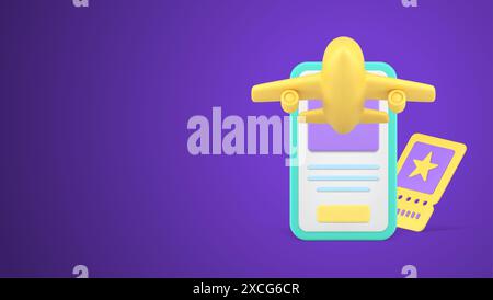 Billets de passe d'arrivée de départ d'avion vérifier dans l'application smartphone réaliste 3d illustration vectorielle d'icône. Transport aérien passagers fret fret aérien Illustration de Vecteur