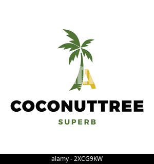 Lettre initiale Un modèle de conception de logo d'icône d'arbre de noix de coco Illustration de Vecteur