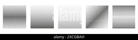 Ensemble de quatre motifs demi-ton avec différentes densités de points. Motifs de points demi-teintes noir et blanc pour les arrière-plans. Illustration vectorielle isolée Illustration de Vecteur