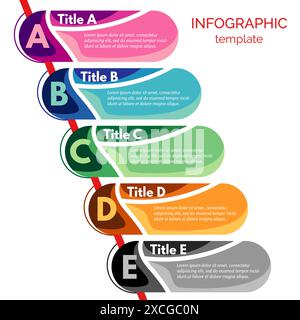 Eléments de conception infographique en cinq étapes. Modèle de conception infographique étape par étape. Illustration vectorielle Illustration de Vecteur