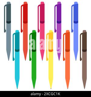 Ensemble de stylos multicolores sur un fond blanc. Illustration vectorielle. Illustration de Vecteur