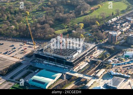 Photo aérienne de la nouvelle arène musicale coop en construction Banque D'Images