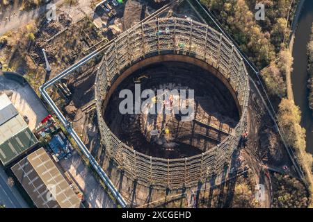 Photo aérienne du gazomètre redondant à Miles Platting prise à 1500 pieds Banque D'Images