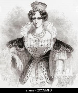 Adélaïde de Saxe-Meiningen, 1792-1849. Reine du Royaume-Uni de Grande-Bretagne et d'Irlande et Reine de Hanovre, 1830 -1837 en tant qu'épouse du roi Guillaume IV. vue ici dans ses robes de couronnement. Extrait de Cassell's Illustrated History of England. Banque D'Images