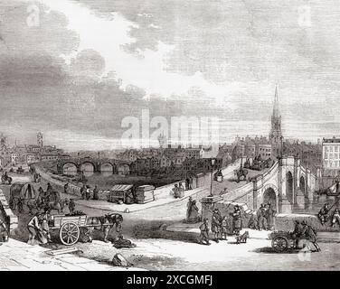 Une vue d'Ayr, en Écosse montrant le nouveau pont d'Ayr, au XIXe siècle. Extrait de Cassell's Illustrated History of England. Banque D'Images