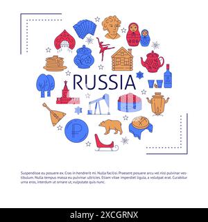 Affiche ronde avec des symboles russes et place pour le texte. Illustration vectorielle. Illustration de Vecteur