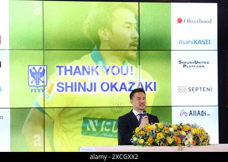 Tokyo, Japon. 17 juin 2024. Shinji Okazaki (STVV) Football/Football : le footballeur japonais Shinji Okazaki assiste à une conférence de presse et annonce sa retraite à Tokyo, au Japon . Crédit : YUTAKA/AFLO SPORT/Alamy Live News Banque D'Images