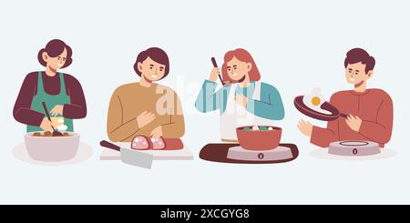 Ensemble de cuisine de personnages modernes mignons illustration vectorielle isolée Illustration de Vecteur