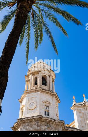 Clocher, Cathédrale de Cadix, Catedral de Santa Cruz de Cadiz. Cadix, Andalousie, Espagne. Banque D'Images