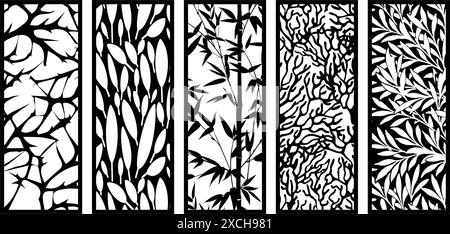 Panneau à feuilles découpé au laser. écrans de séparation de pièce, artisanat de papier, fond de carte. Illustration de Vecteur