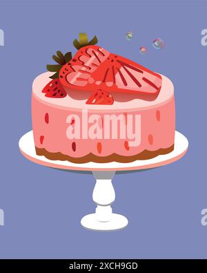 Gâteau avec des fraises sur un stand haut Illustration de Vecteur