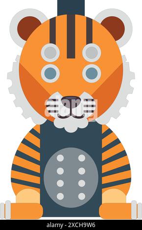 Tigre rayé stylisé steampunk avec des yeux ronds Illustration de Vecteur