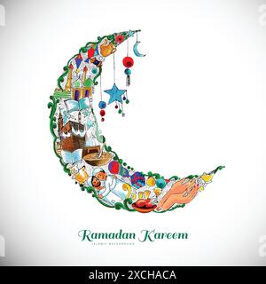 Belle lune décorative ramadan kareem fond Illustration de Vecteur