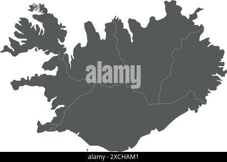 Carte blanche vectorielle de l'Islande avec les régions et les divisions administratives. Calques modifiables et clairement étiquetés. Illustration de Vecteur