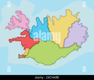 Vecteur illustré carte blanche de l'Islande avec les régions et les divisions administratives. Calques modifiables et clairement étiquetés. Illustration de Vecteur