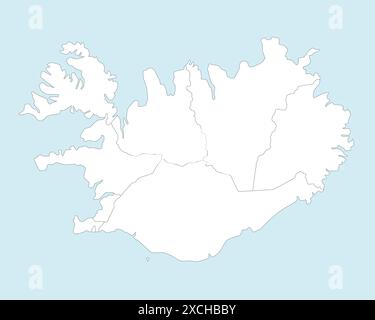 Carte blanche vectorielle de l'Islande avec les régions et les divisions administratives. Calques modifiables et clairement étiquetés. Illustration de Vecteur