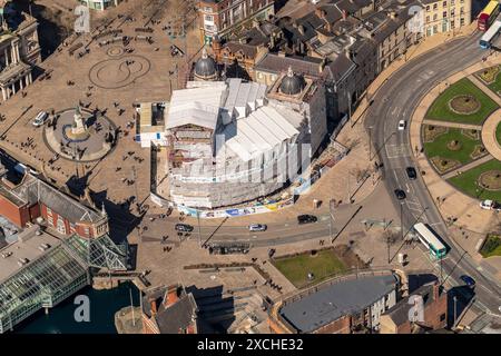 Photo aérienne du musée maritime de Hull enveloppé dans un échafaudage prise à 1500 pieds Banque D'Images